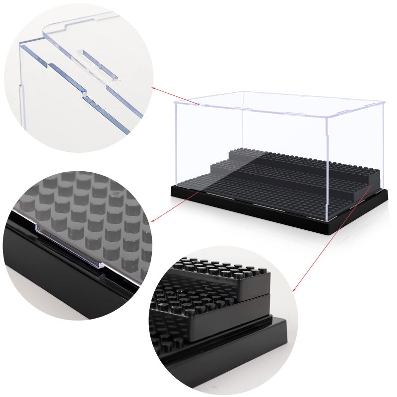 Mlikero Minifigure Display Case for Action Figures Blocks  Clear Dustproof Acrylic Display Box Storage with 3 Movable Steps Gifts for Children Black - Image 3
